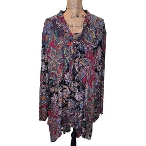 Cha CHA Vente‎ Paisley Print Women's High Low Tied NeckTop Plus Size 3X New